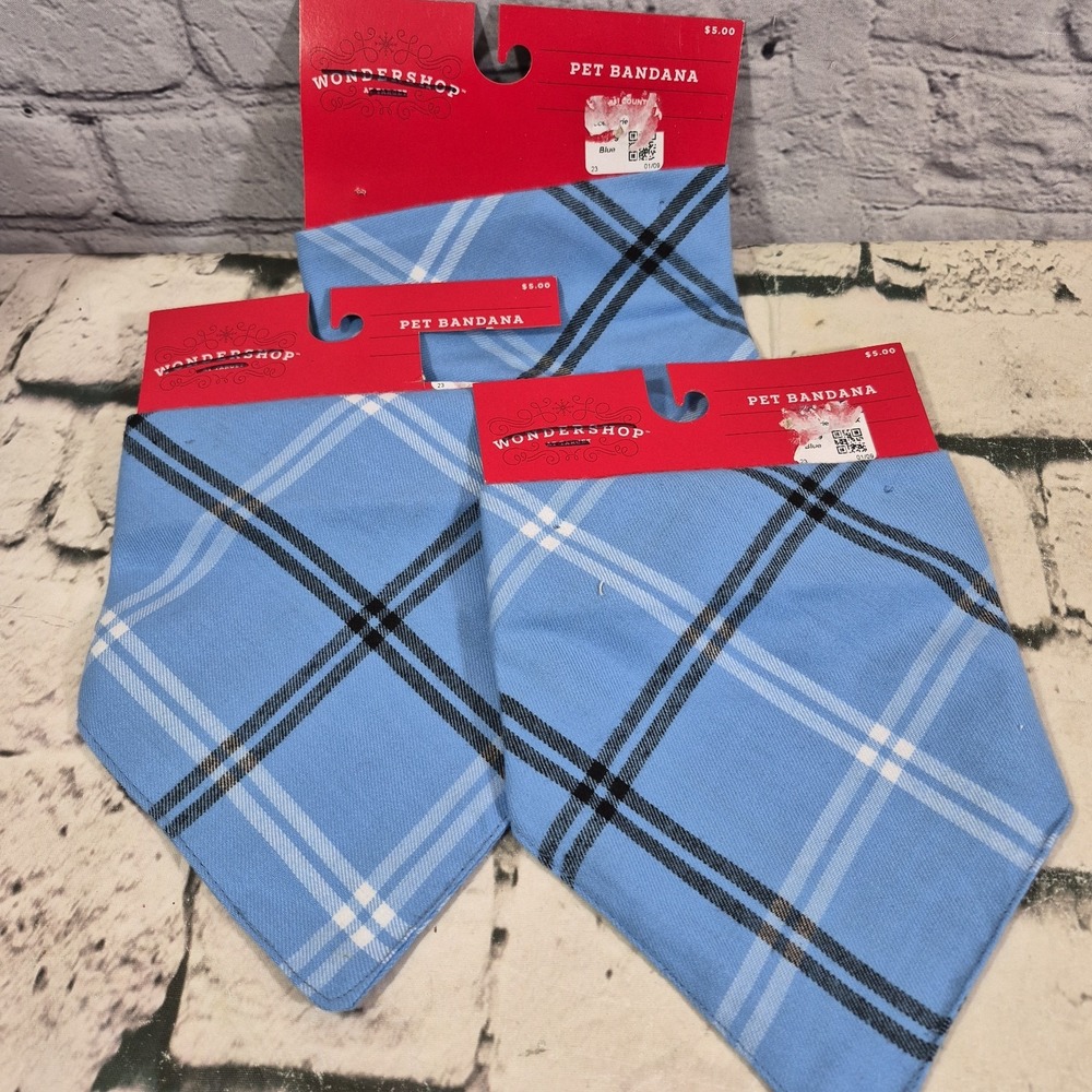 Wondershop Target Holiday Family Sleep Christmas Pet Bandana Blue Plaid Lot Of 3